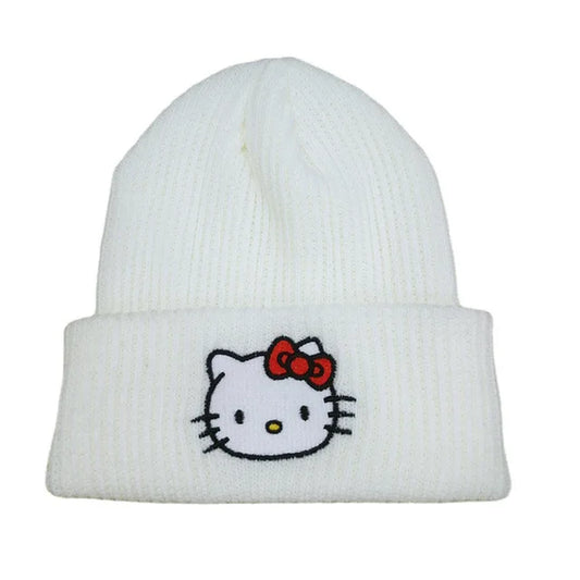 Kawaii Saniro Hello Kitty Embroidery Knitted Cap Cartoon Kt Cat Wool Cap Warm Cap Couple Set Head Hat Girls Gifts