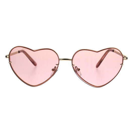 Womens Exposed Edge Rimless Heart Shape Hippie Color Lens Sunglasses Gold Brown